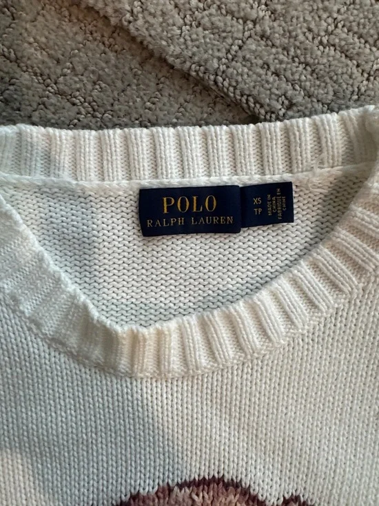 Polo by Ralph Lauren Cream Crewneck Sweater with Teddy Motif - Picture 3 of 4